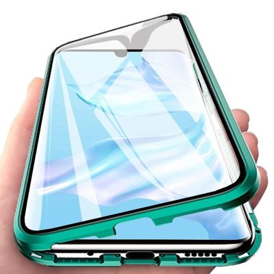 「Enjoy electronic」 360 Metal Magnetic Adsorption Case For Realme C21 C21Y C25Y C15 Double-Sided Glass Case For Realme 8 8i 6 9i Pro Cover