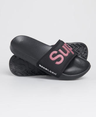 SUPERDRY POOL SLIDE รองเท้าแตะ สำหรับผู้หญิง สี Black/Pink Glitter