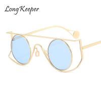 LongKeeper Round Metal Sunglasses Steampunk Men Women Glasses Brand Designer Retro Vintage Sunglasses UV400 Decorative Glasses