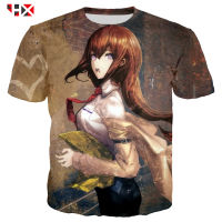 2023 NewHX ฤดูร้อน Harajuku แขนสั้นเสื้อยืด3D พิมพ์ผู้ชายผู้หญิง Anime Steins Gate T เสื้อ Casual Streetwear น่ารัก Pullover Tops HX780