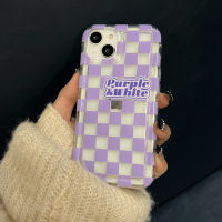 《KIKI》Purple chessboard Transparent simple Phone Case for iphone 14 14plus 14pro 14promax 13 13pro 13promax cute 2023 new 12 12pro 12promax 11 11promax X XsMax XR ins popular High quality new design INS style for girls