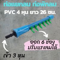 ท่อแยกลม เข้า 3 หุน ออก 6 และ 20 ช่อง หัวทรายและสายยาง และที่พักลม 2 นิ้ว เข้าและออก 3 หุน