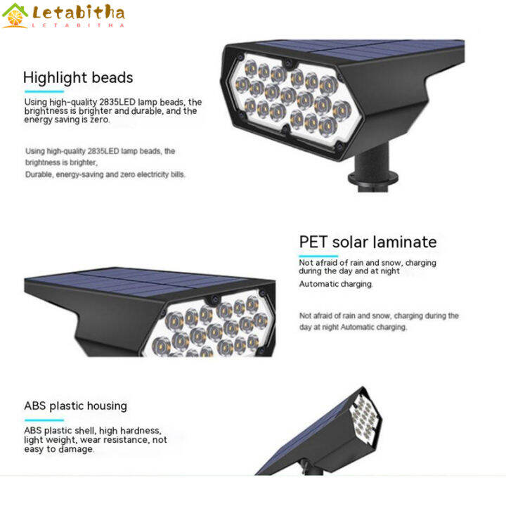 letabitha-ไฟสวนพลังงานแสงอาทิตย์กลางแจ้งปรับได้หลายมุม-โคมไฟติดผนังไฟถนนความจุมากกลางแจ้งแบตเตอรี่ลิเธียม