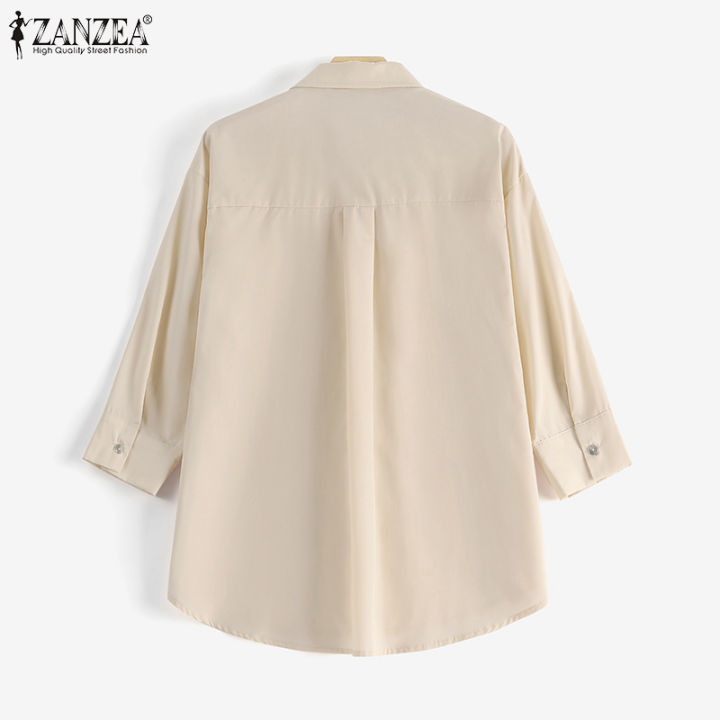สินค้ามาใหม่-จัดส่งฟรี-fancystyle-zanzea-เสื้อลำลองแขน3-4ของผู้หญิง-เสื้อกระดุมคอเสื้อเปิด-ลง-8