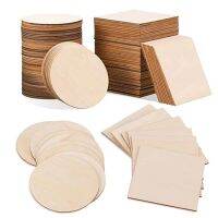 50Pcs Wood Slices 4X4Inch Unfinished Wood Pieces Square and Round Wooden for DIY Coaster Arts Painting Staining Crafts