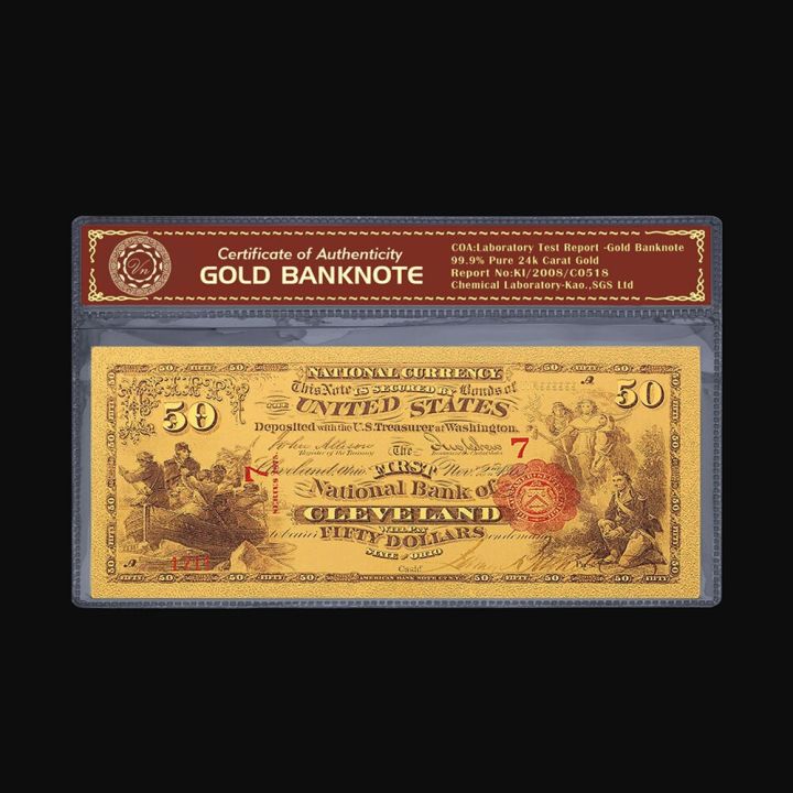 ธนบัตรอเมริกันที่มีเอกลักษณ์เฉพาะสีสัน-usd-999-50ดอลลาร์ฟอยล์สีทอง1875ปีธนบัตรทองคำใหม่สำหรับคอลเลกชันตกแต่งบ้าน