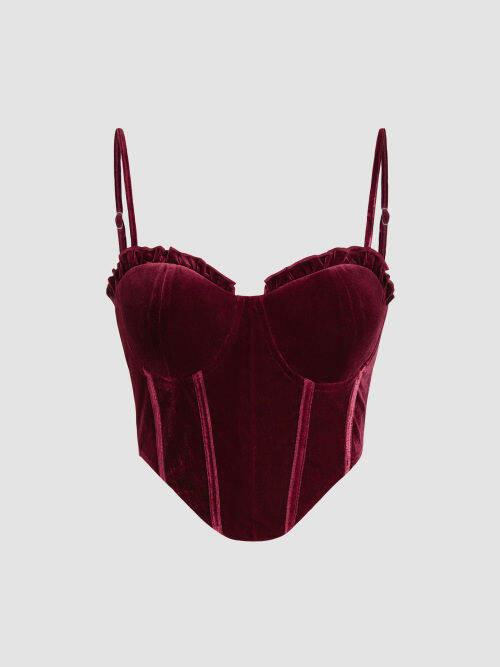 Cider KPOP Cider KPOP Solid Velvet Corset Tank Top เสื้อครอปสายเดี่ยวผู้หญิง เสื้อสายเดี่ยวคอร