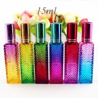 15ml Colorful Square Glass Perfume Bottle Thick Mini Fragrance Cosmetic Packaging Spray Bottle Refillable Glass Vials Travel Size Bottles Containers