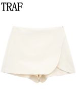 TRAF 2023 Beige Skorts For Women High Waist Skirt Shorts Y2K Streetwear Asymmetric Wrap Short Skirts Spring Casual Skirt Pants