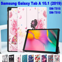 สำหรับ Samsung Galaxy Tab A 10.1 (2019) 10.1 "SM-T515 SM-T510คุณภาพสูงฝาครอบป้องกันแท็บเล็ตเคสโทรศัพท์ลายวาดแฟชั่นพับได้สามทบเคสพับฝาเป็นฐานหนัง PU เคสพีซีแบบแข็ง