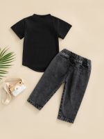 Adorable Summer Outfit for Baby Girls Short Sleeve T-Shirt and Ripped Denim Jeans Set  by Hs2023