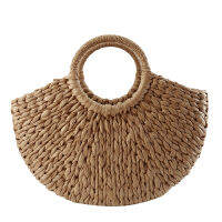 Women Handbag Rattan Wicker Straw Woven Half-round Bag Large Capacity Female Casual Travel Tote Fashion Bolsos