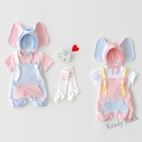 【hot sale】 ▦✢▫ C10 Cute Elephant Baby Boy Girl Romper Sleeveless Newborn Clothing Strap Jumpsuit Overalls Hat Set