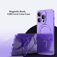 For iPhone 15 Pro Max Plus Car Magnetic Adsorption Magsafing Metal Ring Stand Matte PC Case Bumper Protector Shell Cover