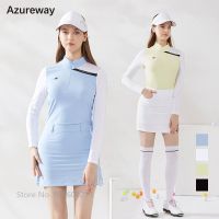 Azureway ฤดูร้อนแยก A-Line กระโปรงผ้าไหมน้ำแข็งระบายความร้อนท็อปส์แขนยาวครีมกันแดดเสื้อกอล์ฟเอวสูงบางกอล์ฟจีบ Skort ชุด