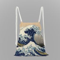 [HOT ZUQIOULZHJWG 517] Kanagawa Surf Print School Backpack Girls Drawstring Bag Rope Bag Ladies Travel Backpack