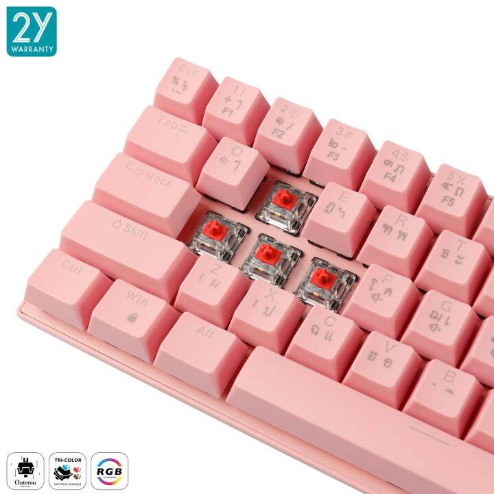 tsunami-outemu-mk-61-61keys-60-compact-mechanical-keyboard-red-switch-sakura-pink-แป้นภาษาไทย-อังกฤษ-สีชมพู-ของแท้-ประกันศูนย์-2ปี