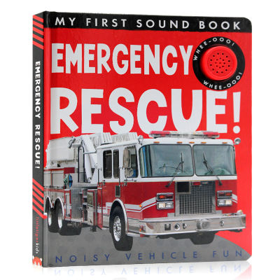 Emergency rescue police car ambulance fire engine rescue helicopter English original picture book childrens Enlightenment cardboard book phonation book sound discrimination fun and fun