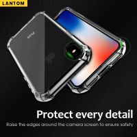 LANTOM สำหรับ iPhone 14 13 12 11 Pro Max Mini X XS Max XR 10 8 7 Plus + SE 2020 เคสซิลิโคนใสบางเฉียบ TPU