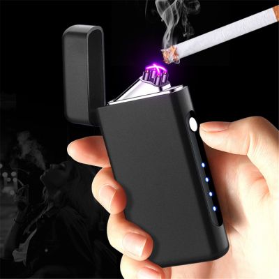 ZZOOI New Type C USB Lighter Windproof Dual Arc Rechargeable Electronic Flameless Plasma Lighters Smoking Accessories For Mens Gift