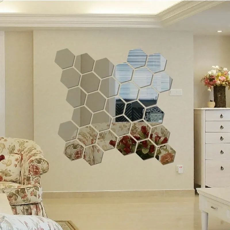 Hexagonal Mirror Wall Stickers, DIY Decorative 3D Acrylic Table Plastic  Tiles for Home Living Room Sofa TV Setting Decoration 