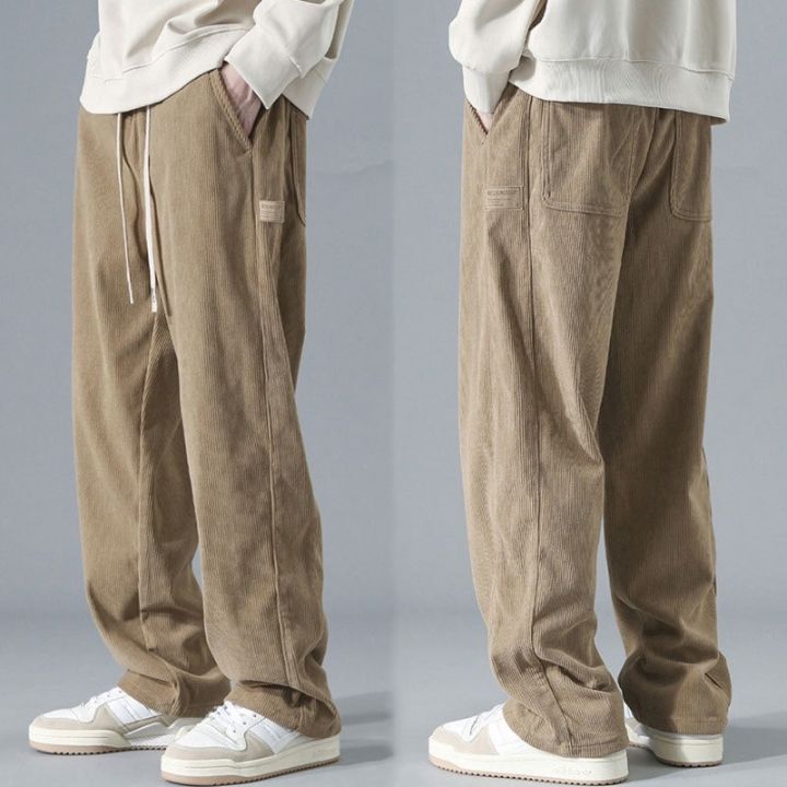 Men's Corduroy Baggy Trousers Loose Wide Leg Plain Color Pants Retro  Style New | eBay