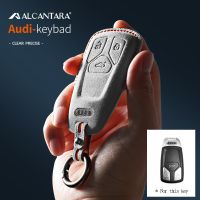 Alcantara โครงเปลือกนอกเคส Kunci Remote Mobil หนัง Fob สำหรับ Audi A4 B9 A6 A5 8S 8W Q5 Q7 4M S5 S4 S7 TT TFSI RS อุปกรณ์เสริม