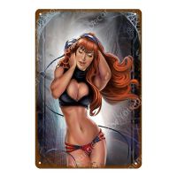 Vintage Sexy Lady Metal Poster Pin Up Girl Painting Tin Signs Metal Plate Wall Sticker Tiki Bar House Room Club Decor YJ130สัญญาณดีบุกโบราณ