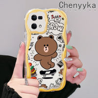 เคส Chenyyka สำหรับ OPPO Reno 7 4G Reno 8 4G F21 Pro F21s Pro Reno 4 Pro Reno 6เคสลายหมีสีน้ำตาลน่ารักมีขอบเนื้อครีมคลื่นเคสโทรศัพท์โปร่งใสกันกระแทกเรียบง่ายนิ่มเคสป้องกันซิลิโคนใส