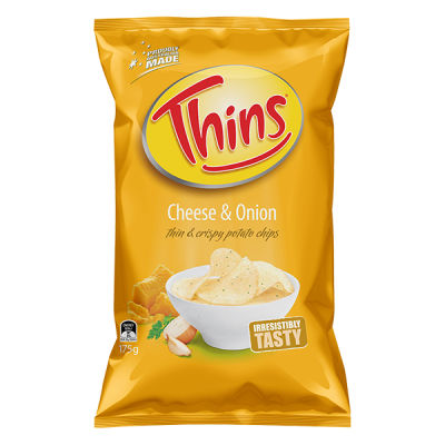 Thins Cheese and Onion Thin & Crispy Potato Chips 175g ทินส์มันฝรั่งแผ่นทอดกรอบรสชีสและหัวหอม ขนาด 175 กรัม (9461)