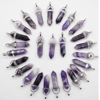 Wholesale Natural Stone Crystal Agates Aventurine Amethysts Pillar Pendant for Diy Making Necklaces Jewelry Accessories 24pcs