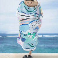 OhSunny Beach Cover-Ups พิมพ์ Beachwear ชุดว่ายน้ำปกปิดป้องกันแสงแดด UPF 50เสื้อคลุมชายหาดผู้หญิงชุดยาวอาบน้ำผ้าซิ่นห่อ