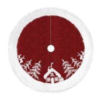 (Worry free)  Tree Christmas Skirt Xmas Mat Carpetrug Accessory Ornament Large Decorations Stand Rustic Red Tablecloth Trees White Burlap