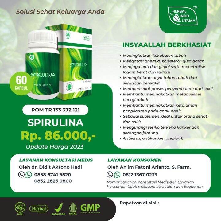 Kapsul Spirulina HIU Isi 60 Kapsul Original Herbal Indo Utama Lazada
