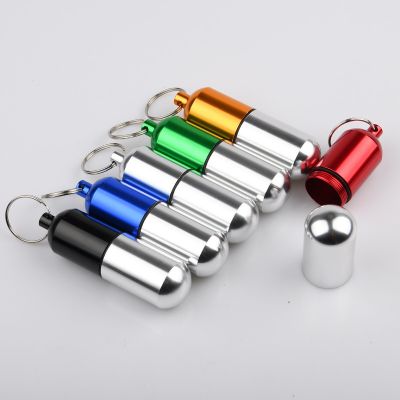 1PC Waterproof Outdoor Medicine Pill Container Capsule Portable Metal Keychain Aluminum Case Metal Waterproof BoxAdhesives Tape