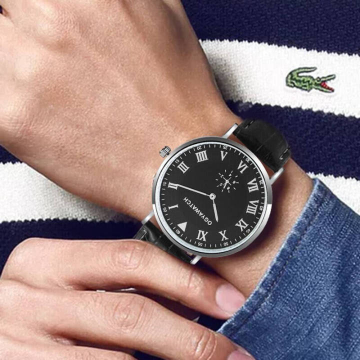 minimalis-watch-thin-quartz-roman-numerals-leather-strap-men-watches-one-eye-black-dial-ogya-sales-wristwatch