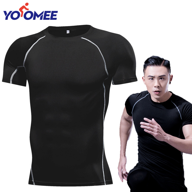 Mens Workout Sports T Shirts Compression Sweat Absorbent Tops Fitness Gym Tights 