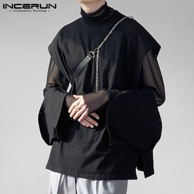 INCERUN เสื้อยืดลำลองแขนสั้นสำหรับผู้ชาย,เสื้อยืดคอกลมเสื้อเบลาส์เสื้อยืดสไตล์เกาหลี