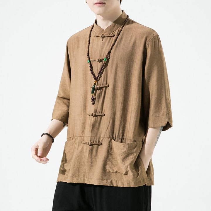 sp-ชุดฮันบกคอเสื้อคลุมวินเทจผ้าไหมซาตินสำหรับผู้ชาย-ชุดฮันบกแขนขนาดใหญ่สั้นเสื้อจีนชุดกังฟูไดจิ