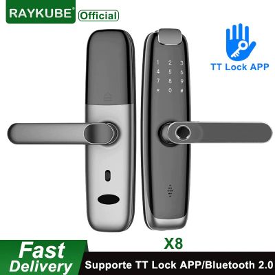 RAYKUBE X8ล็อกประตูด้วยลายนิ้วมือไบโอเมตริกซ์แอป BT Ttlock สมาร์ทการ์ด IC ดิจิตอลความปลอดภัยในบ้านอิเล็กทรอนิกส์เข้าถึงรายการไร้กุญแจ