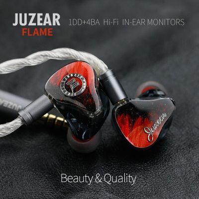 JUZEAR 1DD เปลวไฟ + 4BA หูฟังแบบสอดในหูหูฟังมอนิเตอร์กับสายที่ถอดออกได้หูฟัง HiFi สเตอริโอหูฟังแบบมีสาย