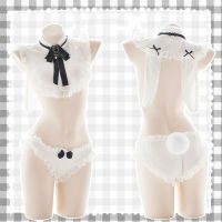 Women Cute Sexy Chiffon Lingerie Gentleman Bunny Role Playing Tail Underwear Lingerie Set Cosplay Lolita Kawaii Rabbit Uniform