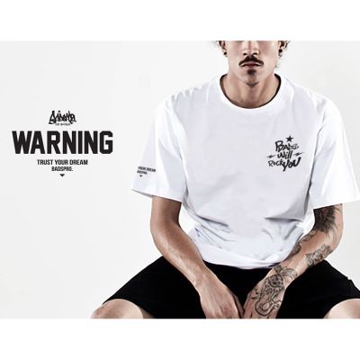 MiinShop เสื้อผู้ชาย เสื้อผ้าผู้ชายเท่ๆ Just Say Bad ® เสื้อยืดลาย แนวสตรีท  รุ่น Warning ดำ ขาว เทา แขนสั้น เสื้อยืดชาย S M L XL 2XL  TS เสื้อผู้ชายสไตร์เกาหลี