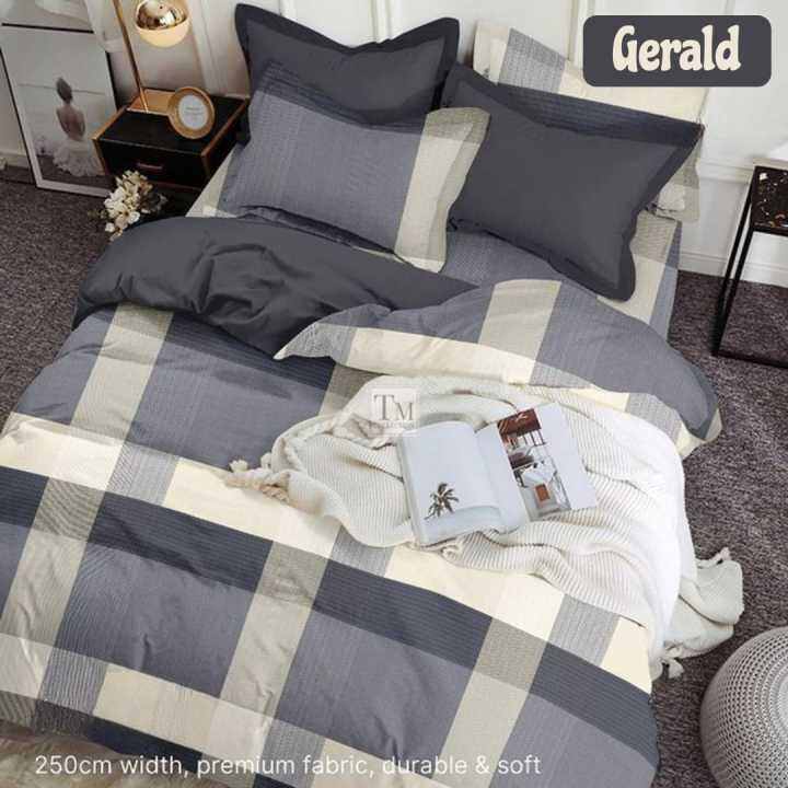 Sprei Sprai Bedcover 1 Set Lengkap Bahan Kain Katun Motif Gerald Selimut Tebal Gambar Garis
