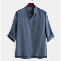 CODHaley Childe 【High Quality】Korean Men Fashion Plain Casual Shirt Solid Color Pocket Cotton Linen Crop Tops Men Casual Short Sleeve T-shirt Baju Lelaki Kapas Dan Linen Lengan Panjang Warna Pepejal T-shirt Korea 男 棉麻 襯衫