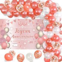 Sursurprise Ballons Rose Golden Anniversaire เท Femmes Fillies Bère De Toile De Toile De Photo Joyeux Anniversaire หรือ Rose Ballons Confettis Happy Birthday Déverte Anniversaire