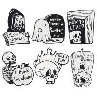 Never Been Better Enamel Pin Funny I Am Fine Boo Ghost Brooches Collar Badge Gothic Skull Skeleton Fire Jewelry Gift