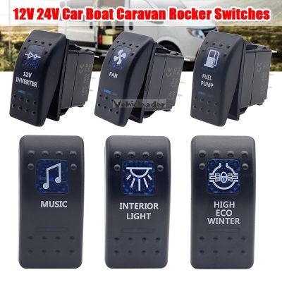 1pcs 12V 24V 5 Pin Car Boat Caravan Rocker Switches Waterproof Rocker Switch Dual Blue LED Light Bar