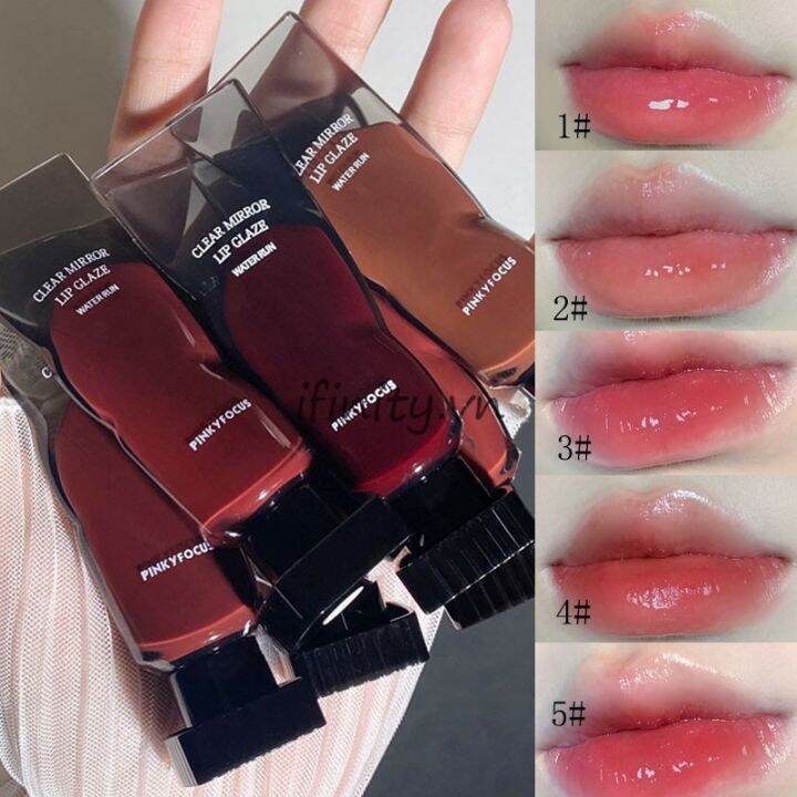 PinkyFocus Lip Glaze 6 Colors Dark Mirror Water Lip Gloss Lipstick Long Lasting Natural