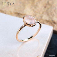 Lenya Jewelry  แหวนโรสควอตซ์ (Rose Quartz ) ตัวเรือนเงินแท้ 925 ชุบพิ้งโกล์ด ดีไซน์เรียบเก๋สะดุดตา เสริมเสน่ห์โดดเด่นในเรื่องความรัก